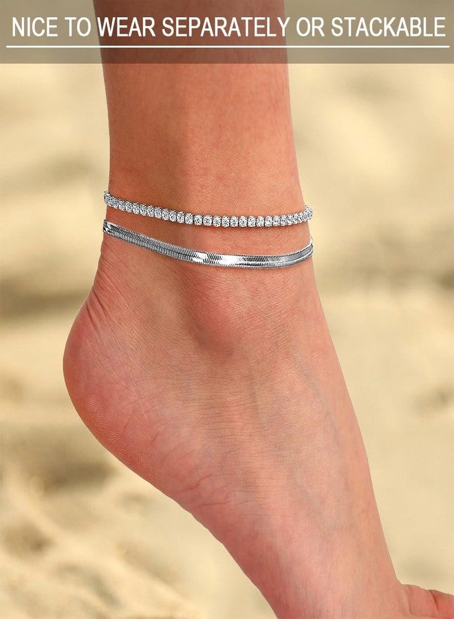 QJLE Cubic Zirconia Tennis Anklet Silver Ankle Bracelets for Women Waterproof Plus Size Beach Anklets for Women Large Ankle - Image 5